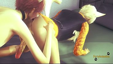 Furry Yaoi – 2 Foxes Annalingus & Fucked with creampie in his ass – Yiff animation Manga anime Gay